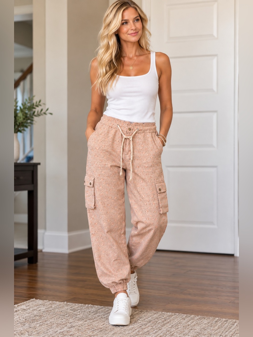 POL Peach Speckled Cargo Joggers
